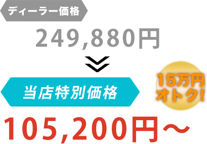 ディーラー価格249,880円が株式会社Sun Eight（サンエイト）だと105,200円～。15万円もお得！